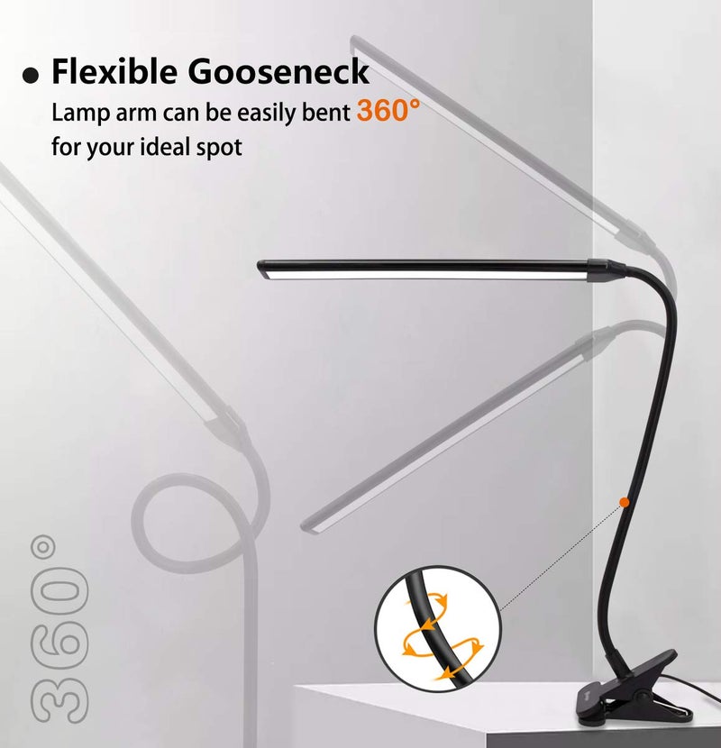 CeSunlight Clamp on Lamp, Clip Light, Desk Lamps 3 Color Temperature Setting, 10 Brightness Levels, 2m USB Cord Power Supply and AC Adapter Included, Pack of 2 (Black) - Image 3